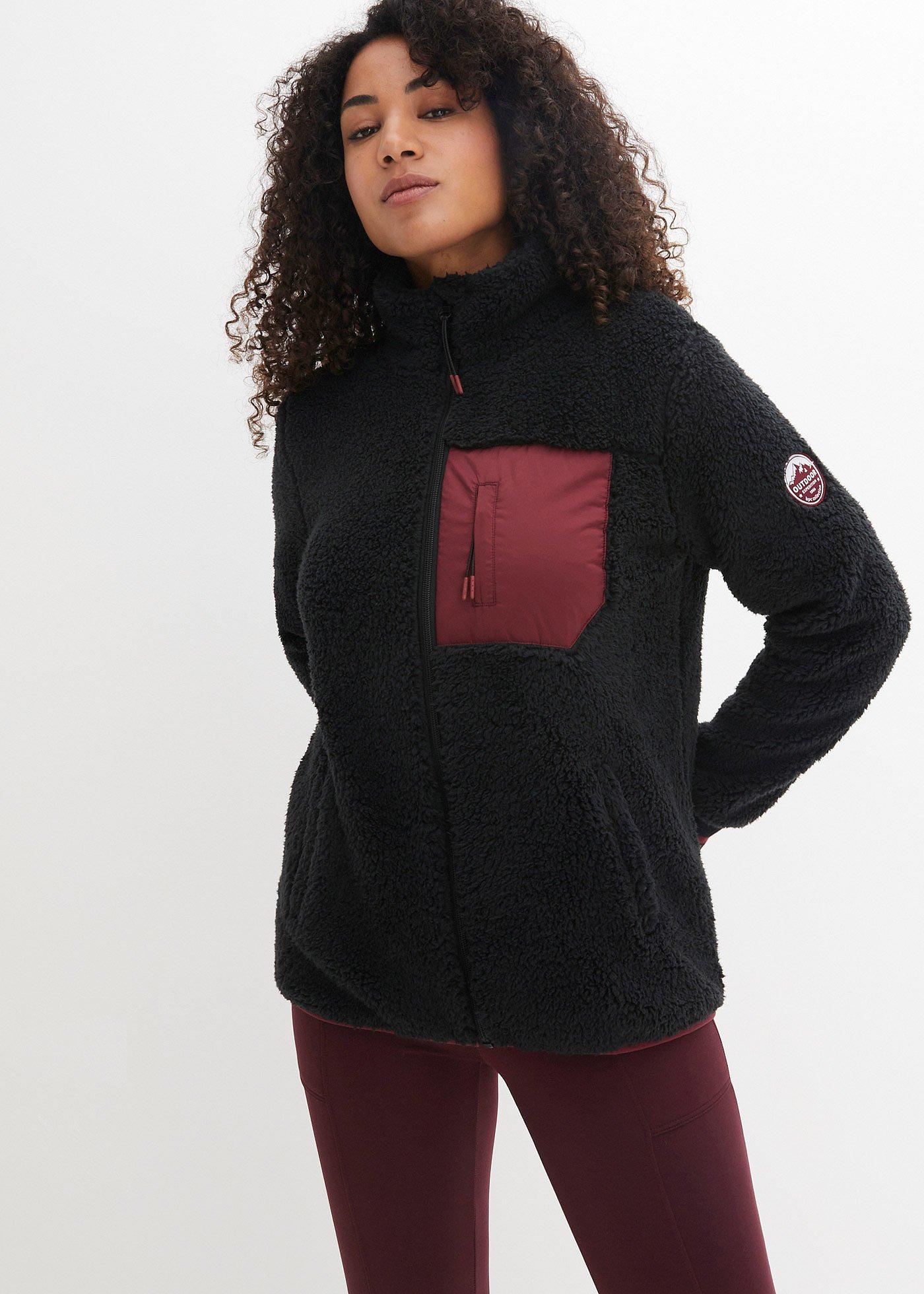 Comfortabel teddy fleece vest met contrasterende details en een zak zwart