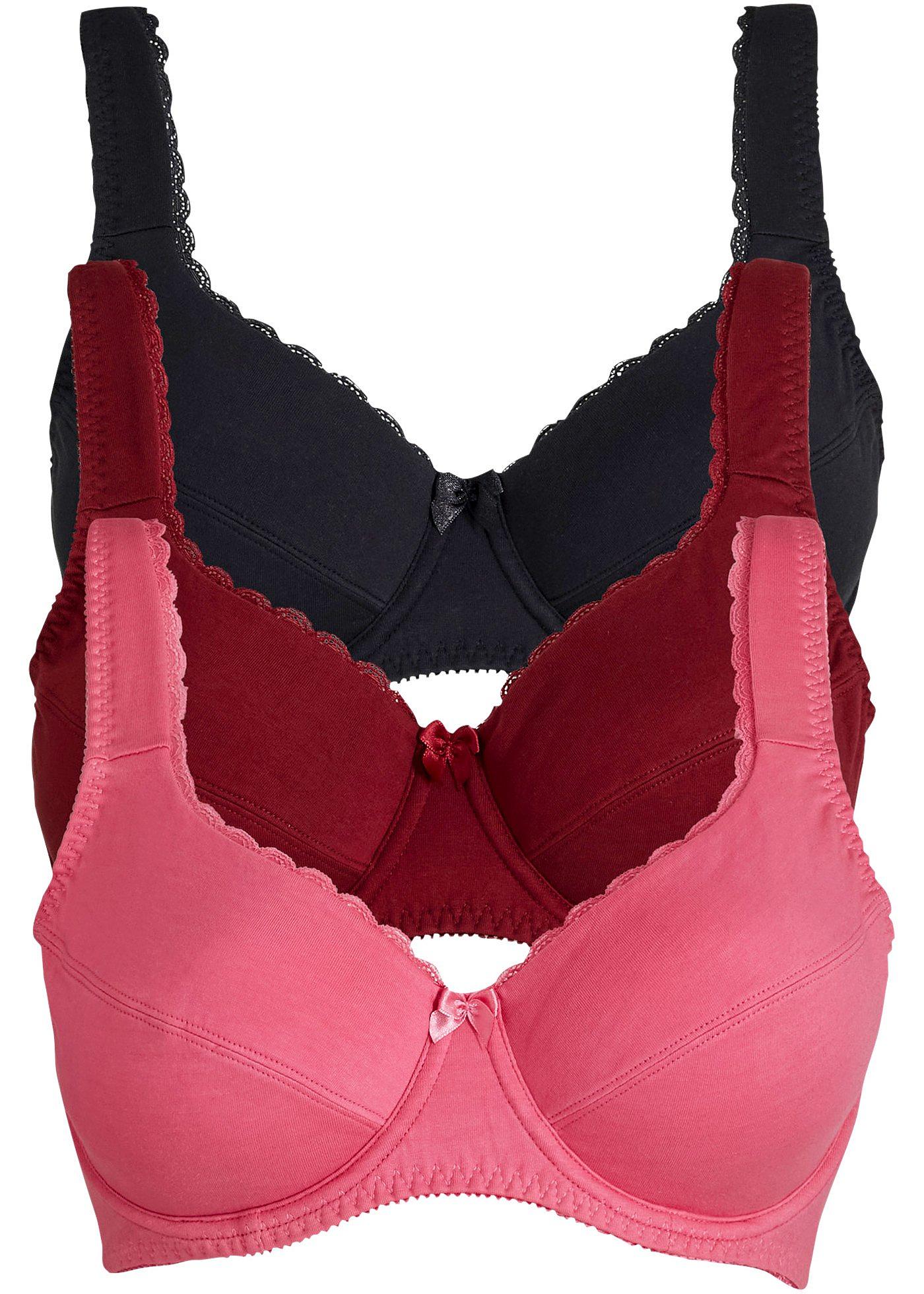Beugel bh met brede en gewatteerde schouderbandjes voor veel comfort zwart+rododendronrood