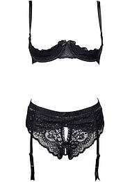 Kwart cup bh, jarretelgordel en string ouvert (3-dlg. set), VENUS