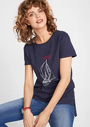 Katoenen T-shirt met print en zijsplitten, bonprix