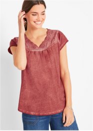 Cold dyed T-shirt met broderie anglaise, bpc bonprix collection