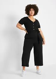 Jersey jumpsuit met V-hals, korte mouw, bonprix