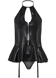 Bustier met jarretels en string in wetlook (2-dlg. set), VENUS