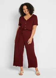 Jersey jumpsuit met V-hals, korte mouw, bonprix