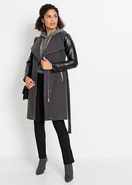 Korte coat met imitatieleren mouwen, BODYFLIRT