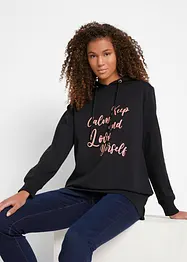 Trendy sweater met statement print en capuchon, bonprix