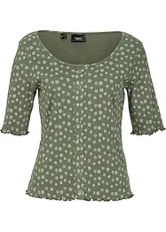 Geribd shirt met bloemenprint, halflange mouw, bonprix