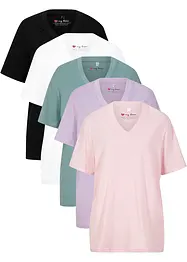 Wijd lang shirt met V-hals, korte mouwen (set van 5), bonprix