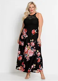 Maxi jurk met bloemenprint en kant, bonprix