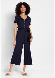 Jersey jumpsuit met V-hals, korte mouw, bpc bonprix collection