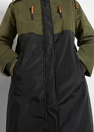 Lange parka met capuchon en materiaalmix, recht model, bonprix