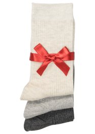 Geribde sokken (3 paar) met satijnen strikje, bpc bonprix collection