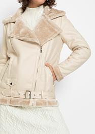 Lange shearling jas met imitatiebont, RAINBOW