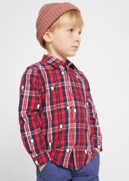 Jongens geruit overhemd met lange mouwen en print, slim fit, bpc bonprix collection