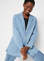 Oversized jeansblazer met smokwerk opzij, bpc bonprix collection