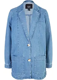 Lange oversized jeansblazer met smokwerk opzij, bpc bonprix collection