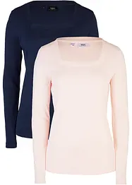 Longsleeve met carréhals (set van 2), bonprix