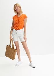 Katoenen shirt met plooitjes en V-hals, bpc bonprix collection