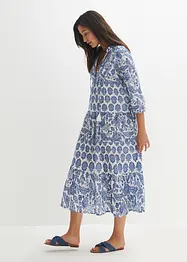 Crinkle midi jurk van katoen met zakken en 3/4 mouwen, bonprix