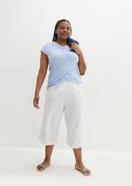 Katoenen shirt met plooitjes en V-hals, bpc bonprix collection