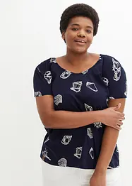 Gedessineerd carmen-shirt met ronde hals van biologisch katoen, bonprix