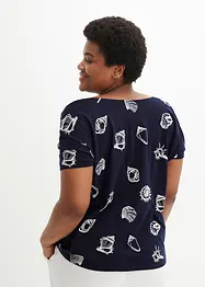 Gedessineerd carmen-shirt met ronde hals van biologisch katoen, bonprix
