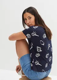 Gedessineerd carmen-shirt met ronde hals van biologisch katoen, bonprix