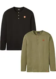 Henley shirt van biologisch katoen (set van 2), lange mouw, bonprix