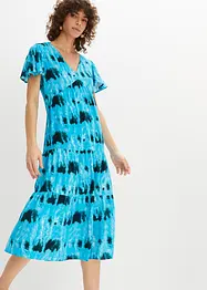Midi jersey jurk met vleugelmouwen, volants en zakken, bonprix
