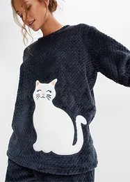 Huispak van fleece met een gebreid patroon en applicatie (2-dlg.), bonprix