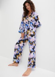Geweven, oversized pyjama van mat satijn met knoopsluiting (2-dlg. set), bpc bonprix collection