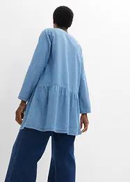 Denim tuniek met volant van biologisch katoen, lange mouw, bonprix