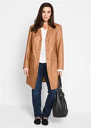 Lange imitatieleren jas met revers, getailleerd, bonprix