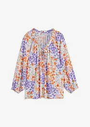 Wijde blouse in A-lijn met structuur, print en 7/8 mouwen, bonprix