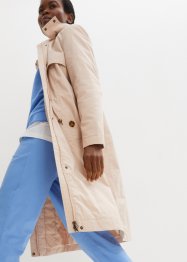 Lange trenchcoat met capuchon, getailleerd, licht gewatteerd, bonprix