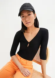 Geribd shirt met V-hals, halflange mouw, bonprix