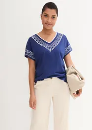 Comfortabel T-shirt met printed borduursel en biologisch katoen, bonprix