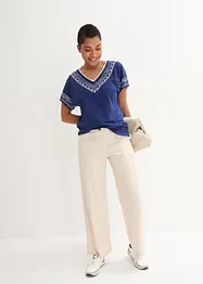 Comfortabel T-shirt met printed borduursel en biologisch katoen, bonprix