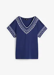 Comfortabel T-shirt met printed borduursel en biologisch katoen, bonprix