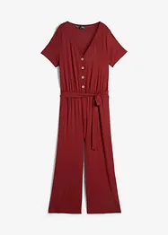 Jersey jumpsuit met V-hals, korte mouw, bonprix