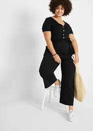Jersey jumpsuit met V-hals, korte mouw, bonprix