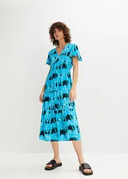 Midi jersey jurk met vleugelmouwen, volants en zakken, bonprix