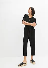 Jersey jumpsuit met structuur en strikceintuur, cropped, bpc bonprix collection