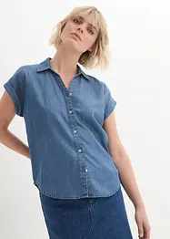 Spijkerblouse met linnen en korte mouwen, bonprix