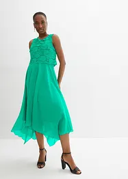 Premium chiffon midi jurk met kant, bonprix