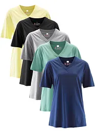 Wijd longshirt met V-hals, korte mouw  (set van 5), bonprix