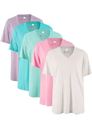 Wijd longshirt met V-hals, korte mouw  (set van 5), bonprix