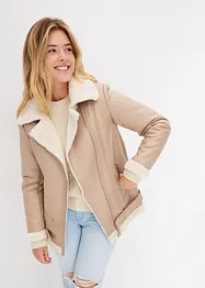 Lange shearling jas met imitatiebont, bonprix