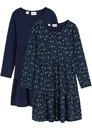 Meisjes jersey jurk met biologisch katoen (set van 2), bonprix