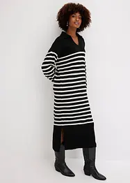 Gebreide oversized jurk met kraag en strepen, bonprix